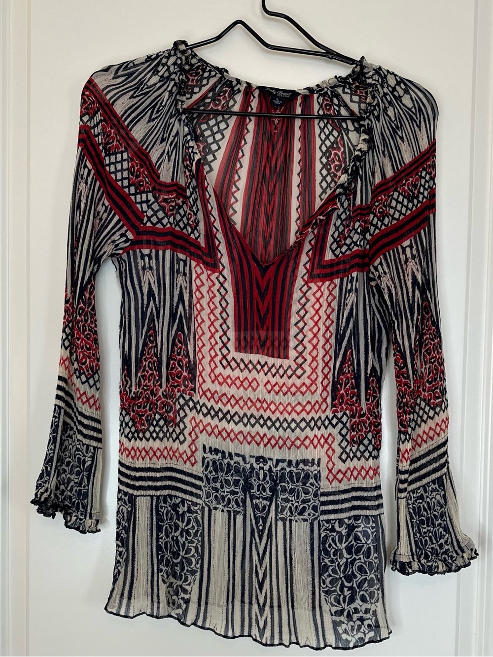 LUCKY BRAND BOHO PRINT RUFFLE BLOUSE TOP (L) - Picture 3 of 5